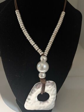 Silver Bead and Pendant Necklace - Women Jewelry